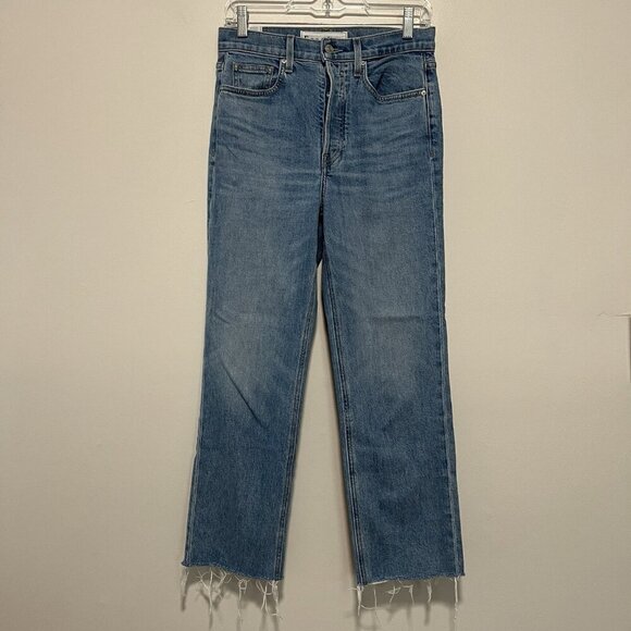 Frank & Eileen‎ Monaghan Straight Leg Button Fly Fray Hem Blue Jeans Size 26 - Picture 2 of 8